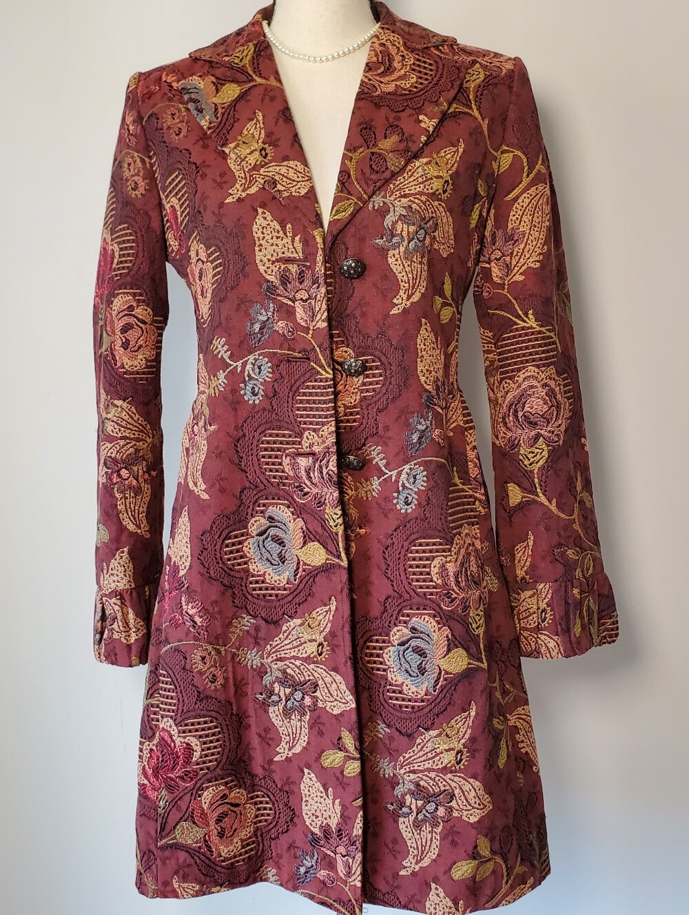 CAbi Womens Mulberry Tapestry Brocade Jacobean Floral Midi Dress Jacket Size 4